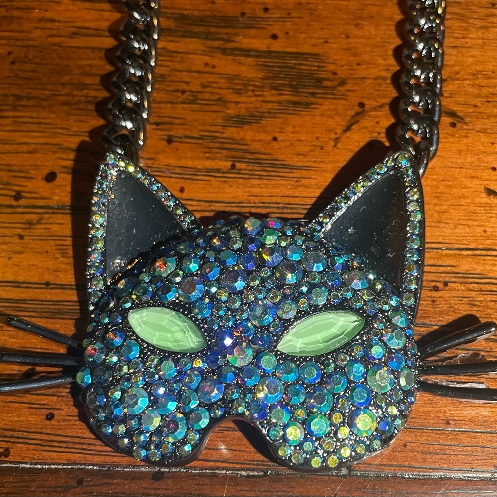 Betsey Johnson Gothic Mardi Gras Cat Mask Necklace